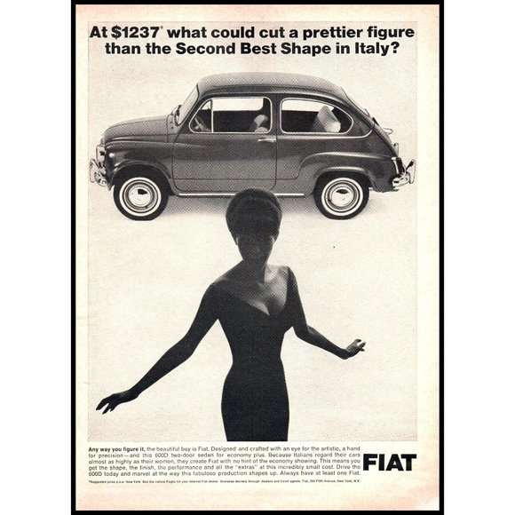1966 Fiat 600D 2 Door Sedan Vintage Print Ad Best Shape in Italy Cleavage Photo - Picture 1 of 1